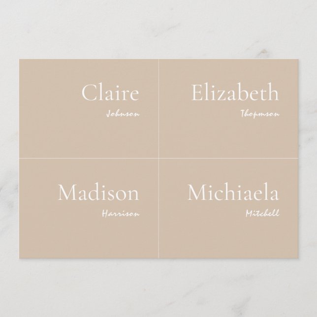 Convites Beige Weding Place Card DIY (Frente)