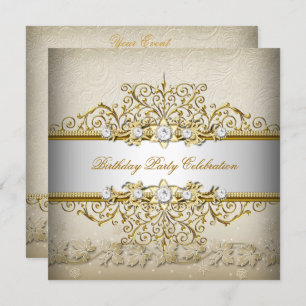 Convites Beige White Dourado Cream Partido Elegante