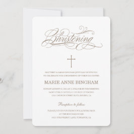 Convites Beige White Elegant Calliographic Christening