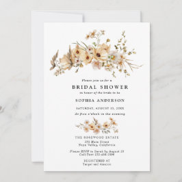Convites Beige Wild Flowers Bridal Shower