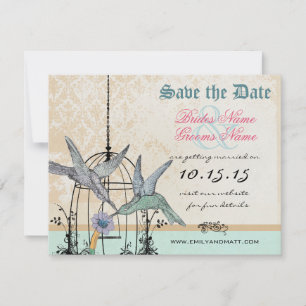 Convites Beija-flor Damask Gaiola de Casamento Save the Da