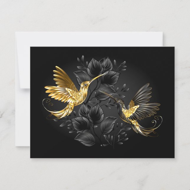 Convites Beija-flor Preto e Dourado (Frente)