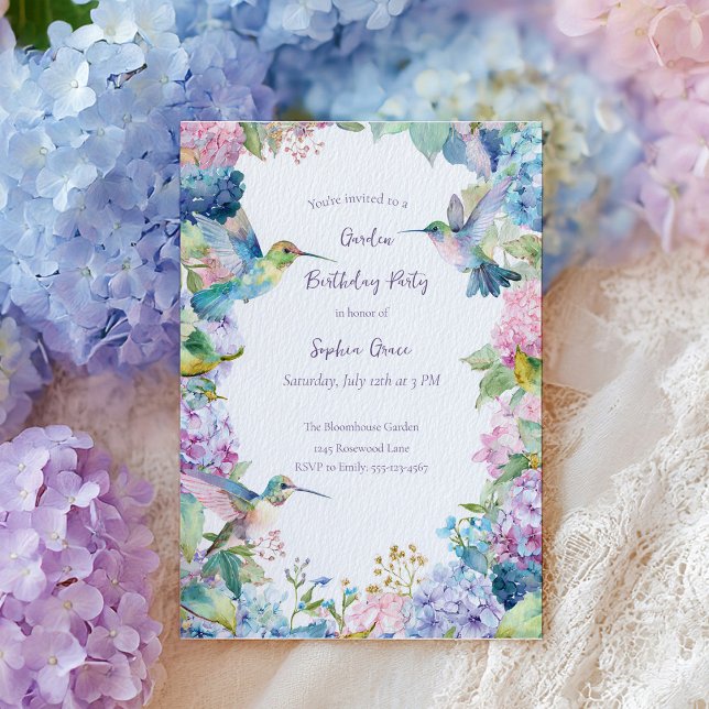 Convites Beija-flores Caprichosos com Aniversário de Hortên (Criador carregado)