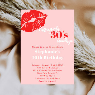 Convites Beijando meus 30 Anos de Adeus Rosa e Vermelho 40º