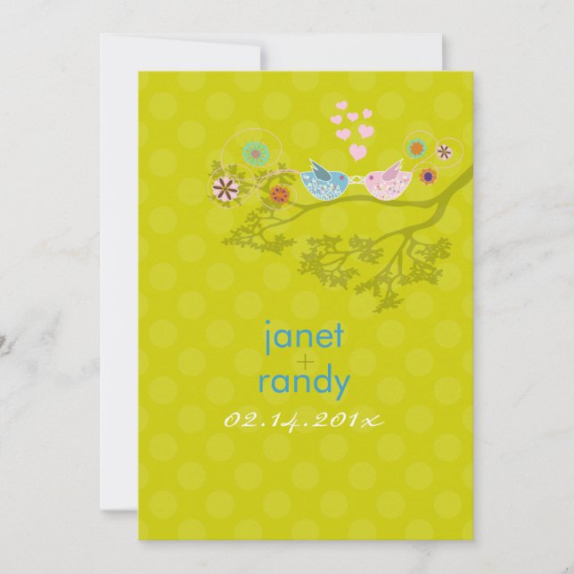 Convites Beijar Pássaros do Amor Fluindo corações/bolinhas (Frente)