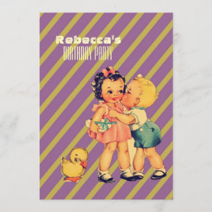 Convites beijo bonitinho crianças retrô festa de aniversári