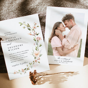 Convites Beijo de Pêssego Floral Foto Costas Casamento