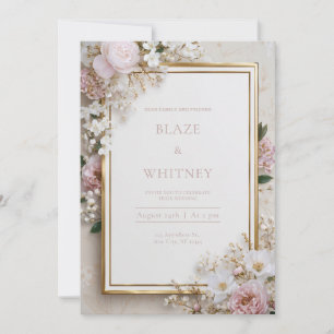 Convites Beijo Dourado Rosa Flor de Cerejeira Floral Casame