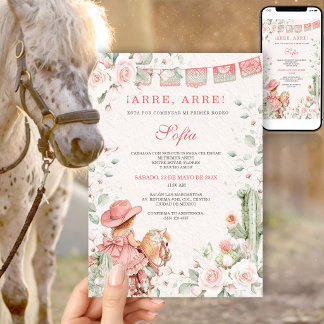 Convites Beijo Rosa Vaquerita Primeiro Rodeio Aniversário M