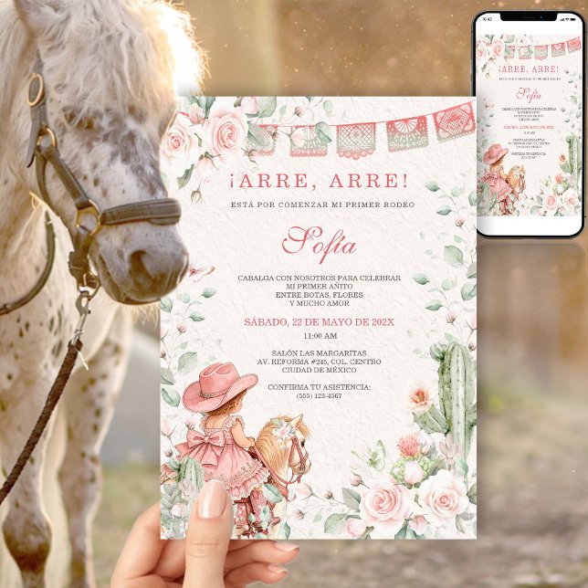 Convites Beijo Rosa Vaquerita Primeiro Rodeio Aniversário M (Criador carregado)