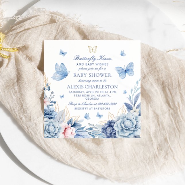 Convites Beijos borboletas e bebês desejam Chá de fraldas (Criador carregado)