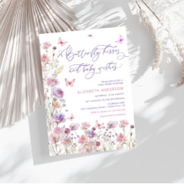 Convites Beijos borboletas e bebês desejam um bebê rosa púr