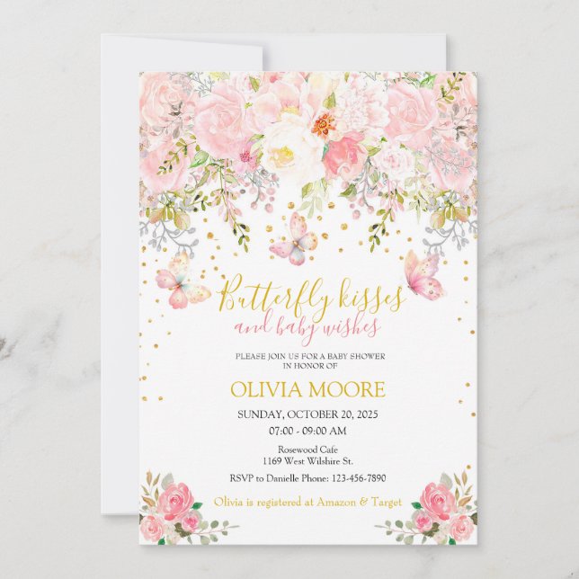 Convites Beijos de borboletas e chá de fraldas de desejos d (Frente)