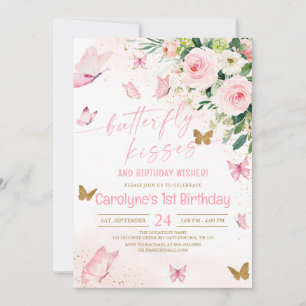 Convites Beijos e Desejos de Aniversário com Borboleta Flor