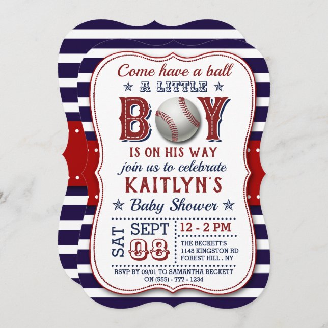 Convites Beisebol Boys Baby Shower (Frente/Verso)