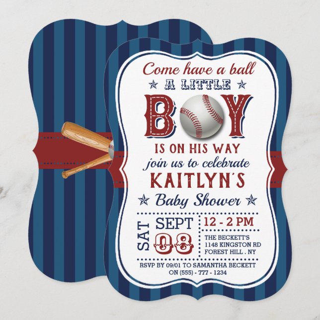 Convites Beisebol Boys Baby Shower (Frente/Verso)