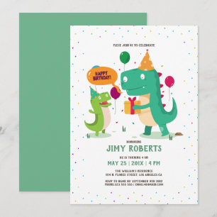 Convites Bela animação, crianças dinossauros Parabéns festa