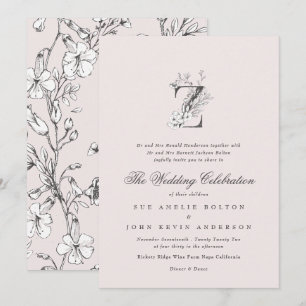 Convites Bela Blush Floral 'Z' Monograma Desenhado