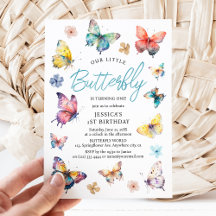 Bela borboleta Watercolor Girl é Aniversário