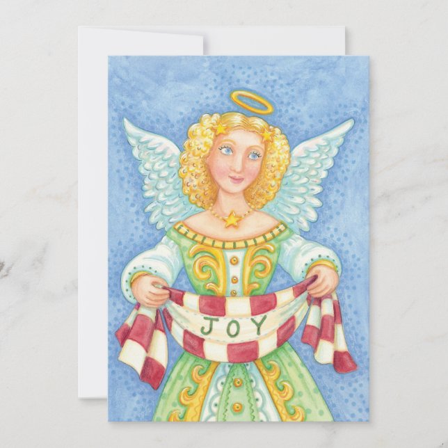 Convites Bela Cartoon de Natal Angel Halo com Joy Banner (Frente)