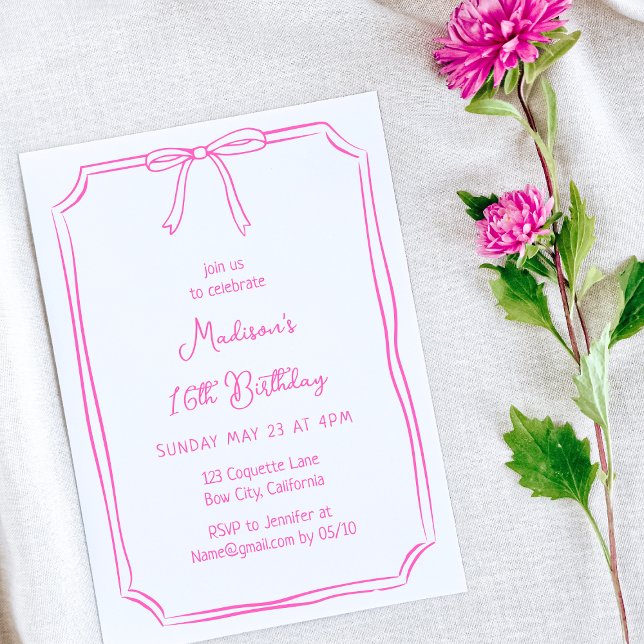 Convites Bela Coquete Arco Desenhado Mão Branca Aniversário (Criador carregado)