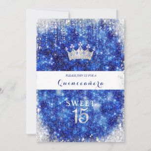 Convites Bela Coroa de Quinceanera com Brilho Azul