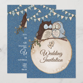 Convites Bela Coruja Azul Marrom Brilho Casamento