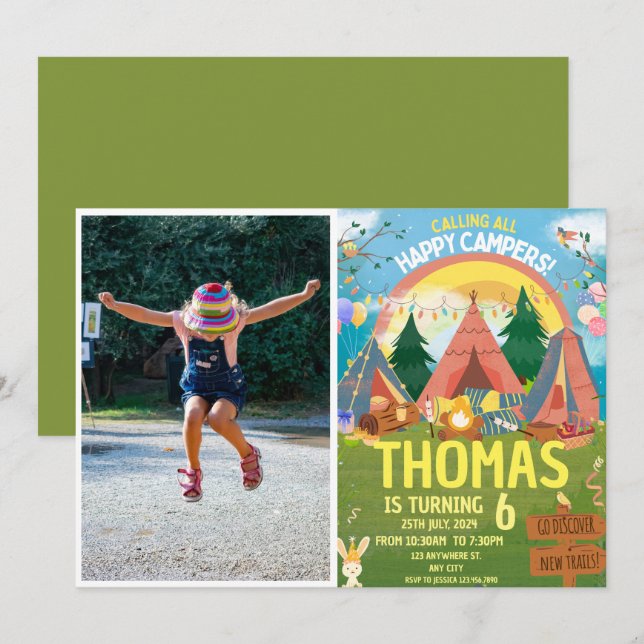 Convites Bela Crianças modernas de aniversário (Frente/Verso)