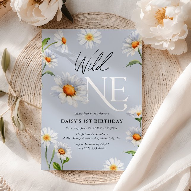 Convites Bela Daisy Wild One Menina 1º Aniversário (Criador carregado)