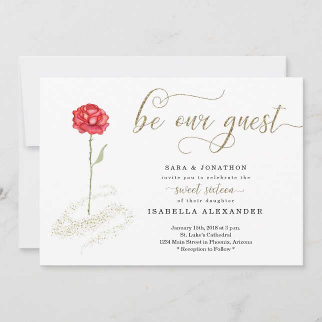 Convites Bela e a Besta Única Doce Dezesseis (Frente)