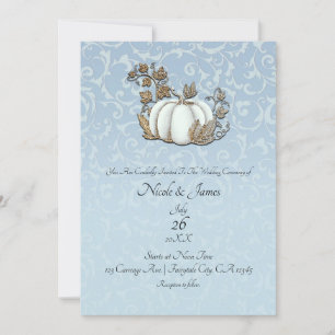 Convites Bela e Dourada Abóbora Cinza Azul Casamento Cinder