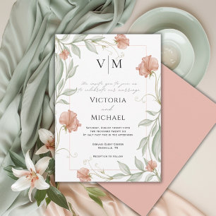Convites Bela Flor de Pêssego Verdejante Elegante Casamento