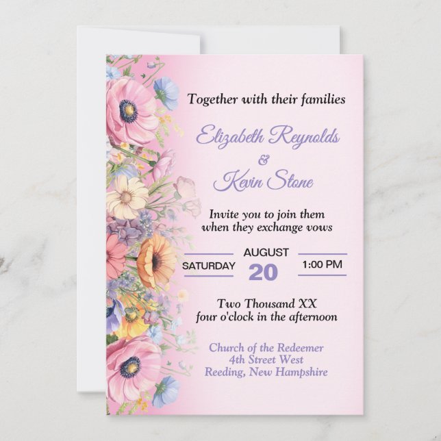 Convites Bela Flores Pastel Casamento (Frente)