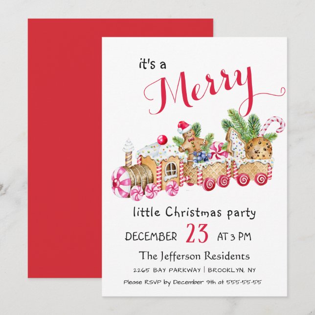 Convites Bela Gingerpão Expresso Pequena Festa de Natal (Frente/Verso)