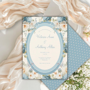 Convites Bela Hidrangeás Azuis Creme Floral Casamento
