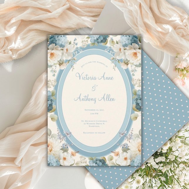 Convites Bela Hidrangeás Azuis Creme Floral Casamento  (Criador carregado)