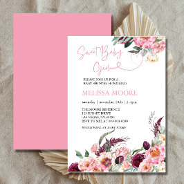Convites Bela menina boho burgundy pink floral