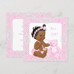 Convites Bela Menina Chuveiro Bebê Renda Urso Rosa Étnico