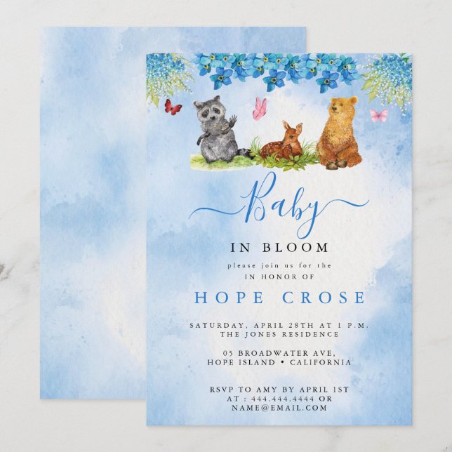 Convites Bela menina de animais doce em Chá de fraldas de s (Frente/Verso)