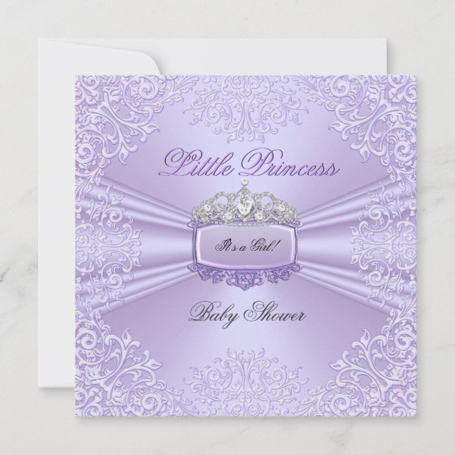 Convites Bela Menina de Chuveiro de Bebê Princesa Tiara Lav (Frente)