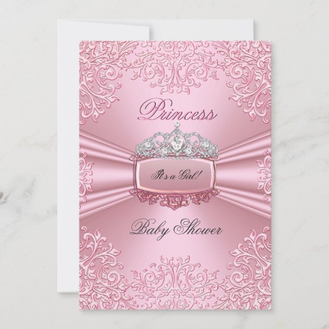 Convites Bela Menina de Chuveiro de Bebê Tiara Princesa Ros (Frente)