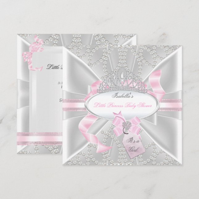 Convites Bela Menina do Chá de Bebê Princesinha Diamantes 3 (Frente/Verso)