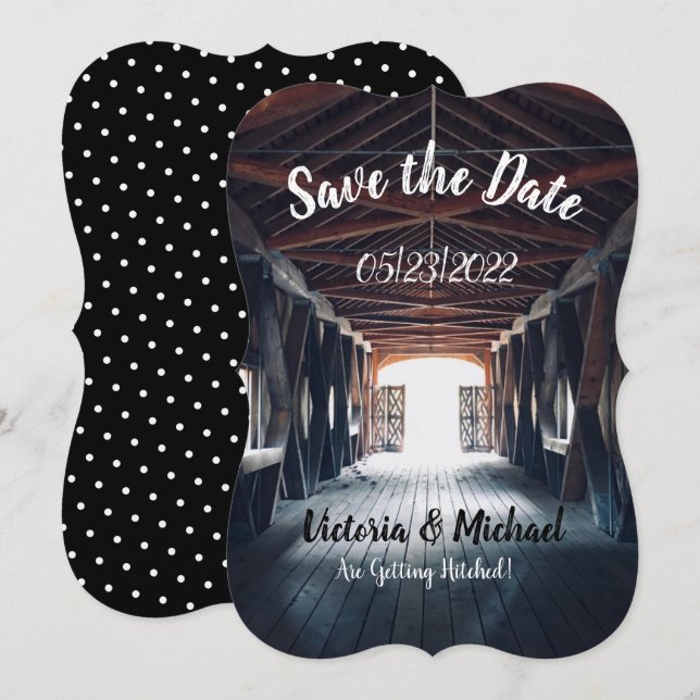 Convites Bela Ponte Coberta Rústica Salve a Data (Frente/Verso)