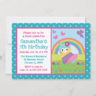 Convites Bela Primavera Floral Arco-Íris Lama Aniversário