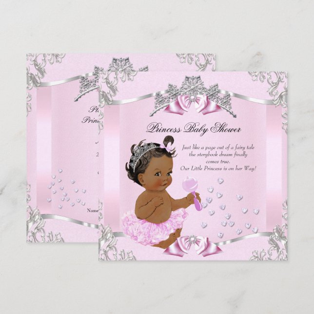 Convites Bela Princesa Chuvada de Bebê Rosa Tuta Étnica (Frente/Verso)