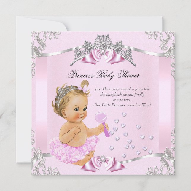 Convites Bela Princesa Chuvada de Bebê Rosa Tutu Loura (Frente)
