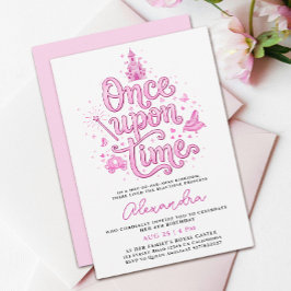 Convites Bela Princesa Rosa Castelo Era Uma Vez Erro de Dig