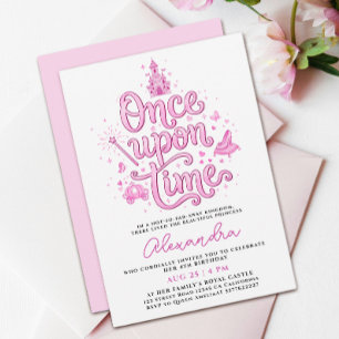 Convites Bela Princesa Rosa Castelo Era Uma Vez Erro de Dig