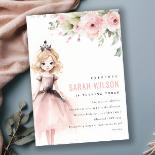 Convites Bela princesa rosa Rosa Floral Aniversário