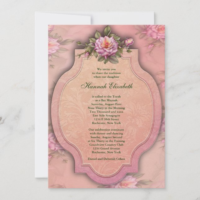 Convites Bela Rosa Bat Mitzvah Rosa (Frente)